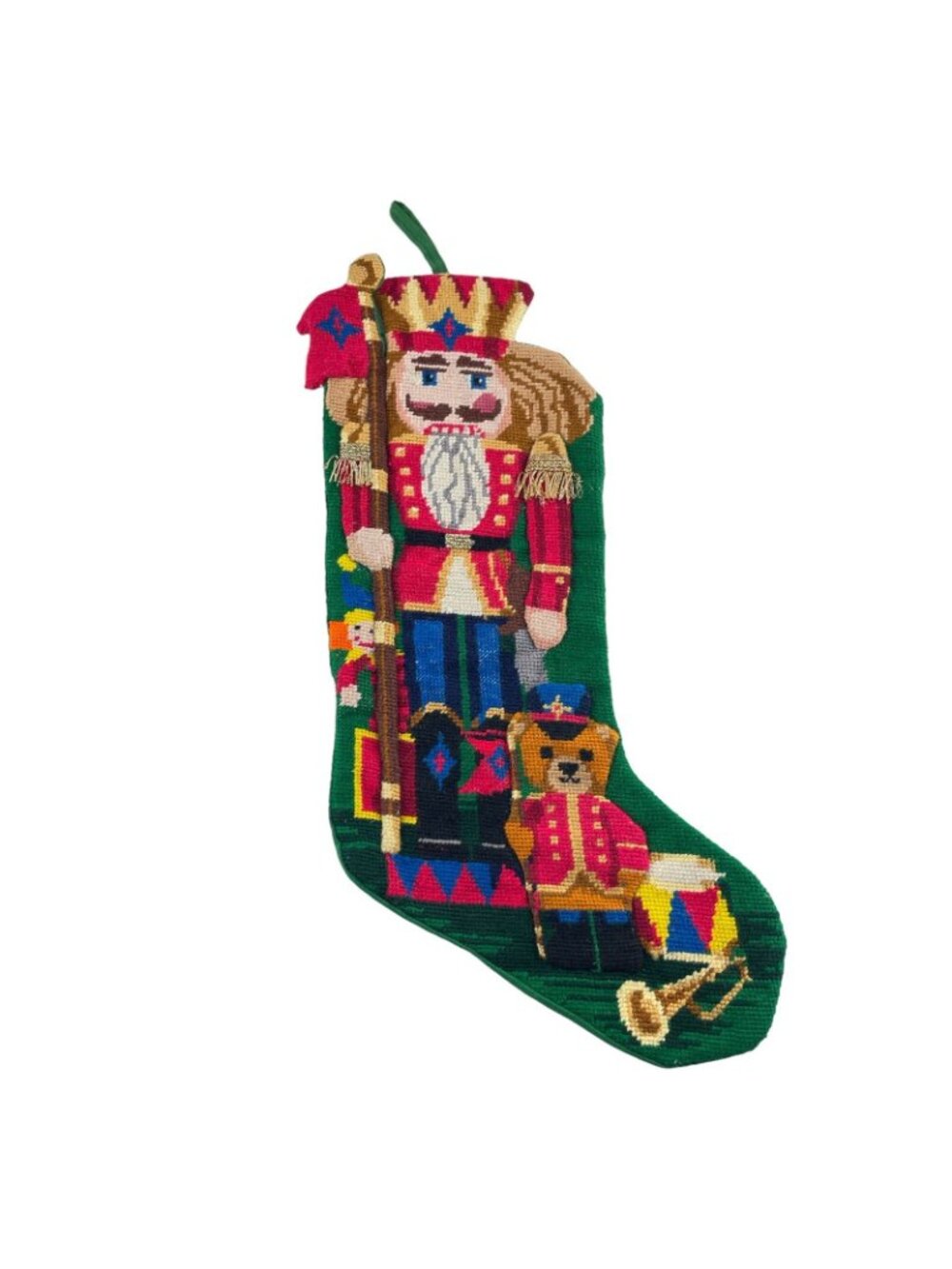 Christmas Stocking Cross Stitch Nutcracker and Teddy Bear  Soldier Drum Horn - Picture 7 of 11